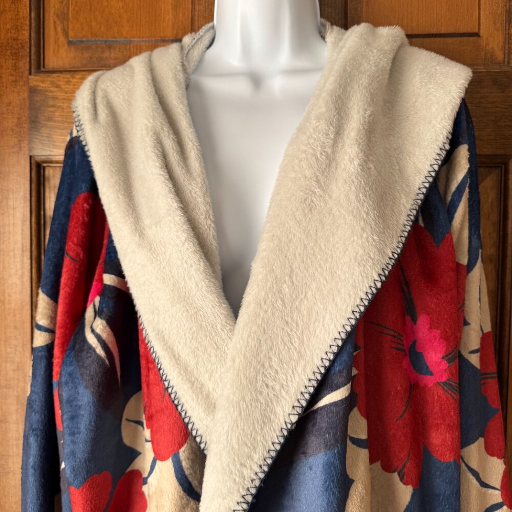 NWT Johnny Was Adler Blue/Red/Fuchsia/Tan Flowers Hooded Sherpa Jacket X-Large - Picture 2 of 12